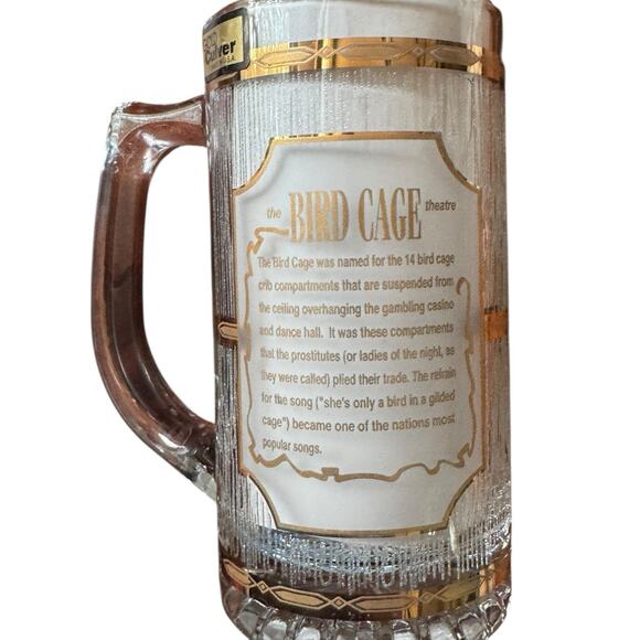 Bird Cage Theatre Tombstone Arizona Beer Mug Glass 22k Gold Trim Culver Tourist - Picture 4 of 8
